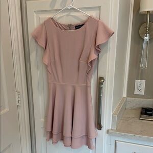 Pink Fit and Flare Mini Dress with Flutter Sleeves for Cocktail